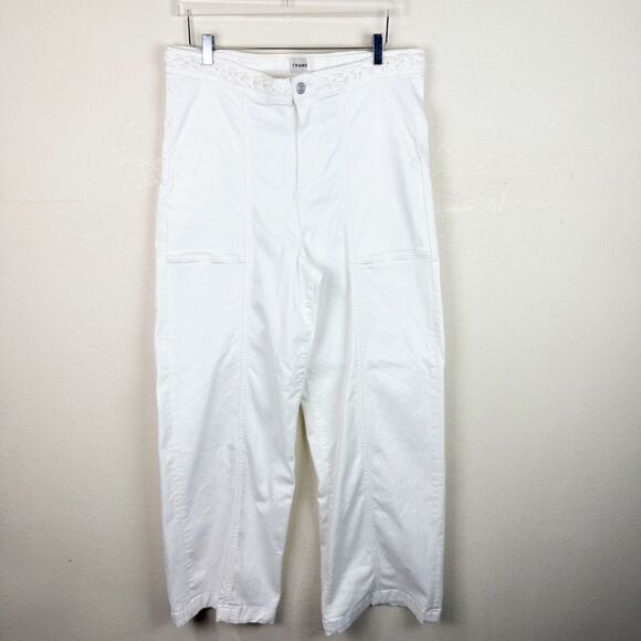 Frame White Wide Leg Cargo Braided Pants Jeans Stretch Size 32 - Picture 1 of 7